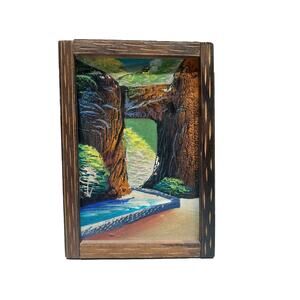 Vintage Mini 3D Painting Of Waterfall And Stream Japan 4.5"x6.5"